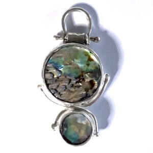 Chunky organic articulated double circle paua pendant