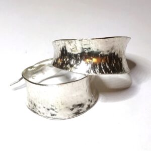 Fine Silver Anticlastic hammered hoop earrings