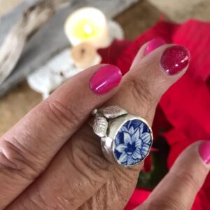 Recycled blue china & recycled silver ring