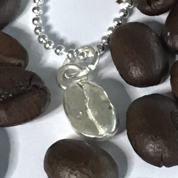 Fine silver coffee bean pendant necklace