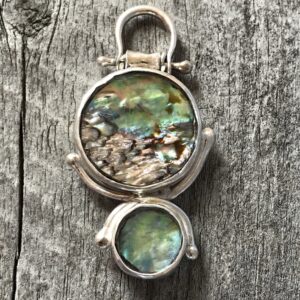 Chunky organic articulated double circle paua pendant