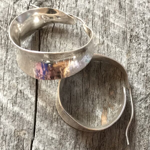 Fine Silver Anticlastic hammered hoop earrings