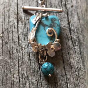 Sterling silver, howlite, turquoise & flowers pendant